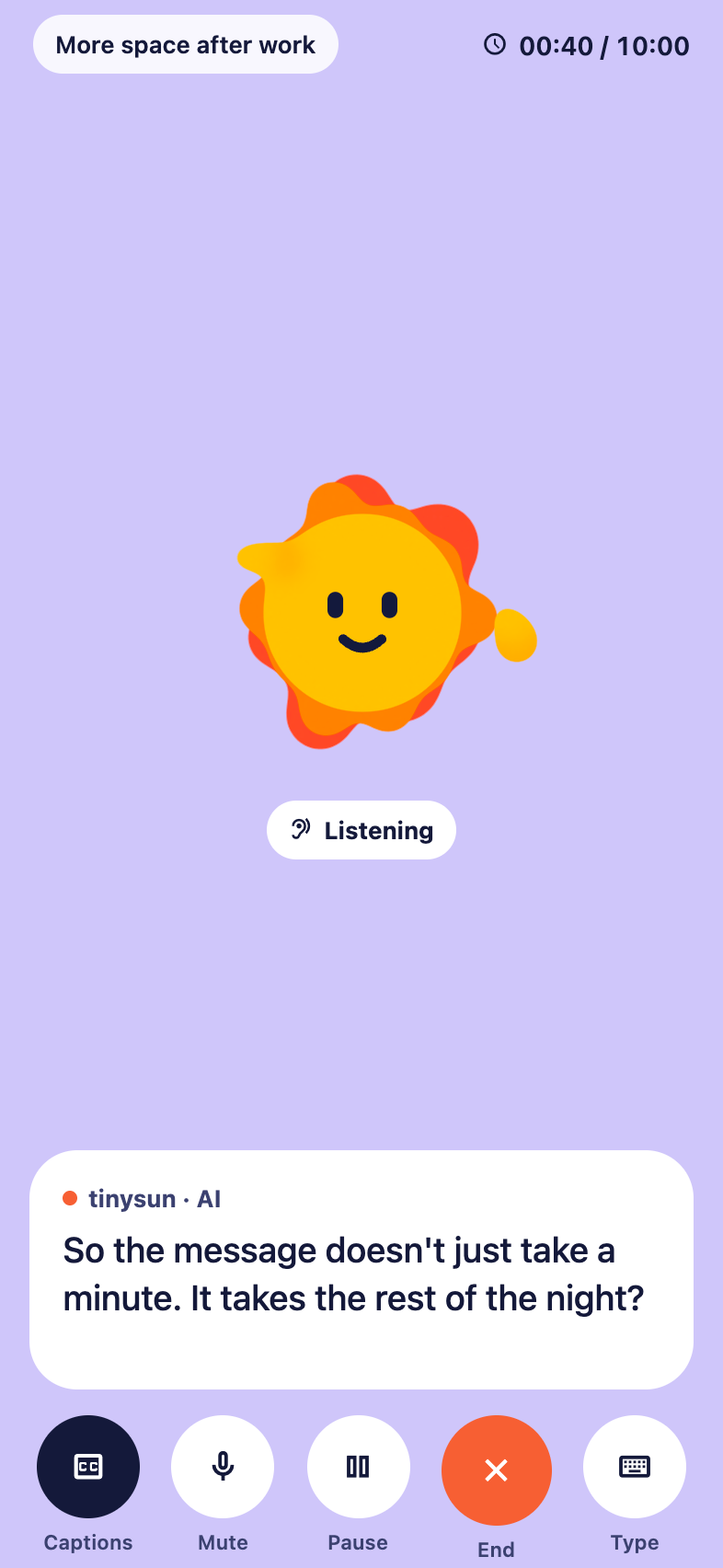 Tinysun voice-session preview with simulated voice